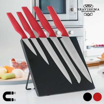 Bravissima Kitchen Kések Mágneses Tartóval (6 darab) - Piros + postaköltség csak 1 Ft